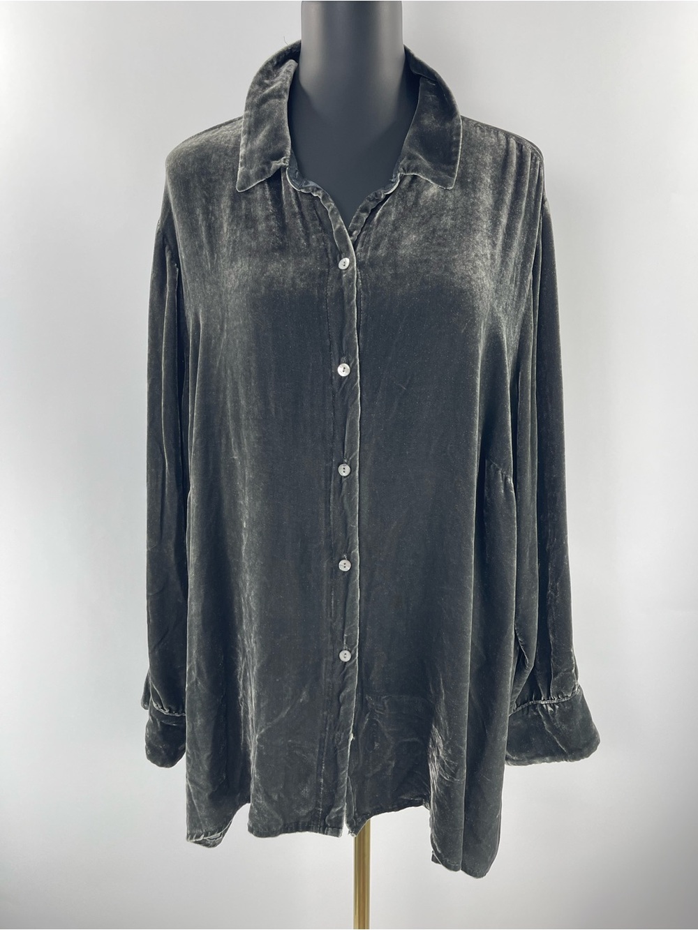J. Jill Women Gray Velvet Silk Blend Long Sleeve Button Down Academia 3X Top